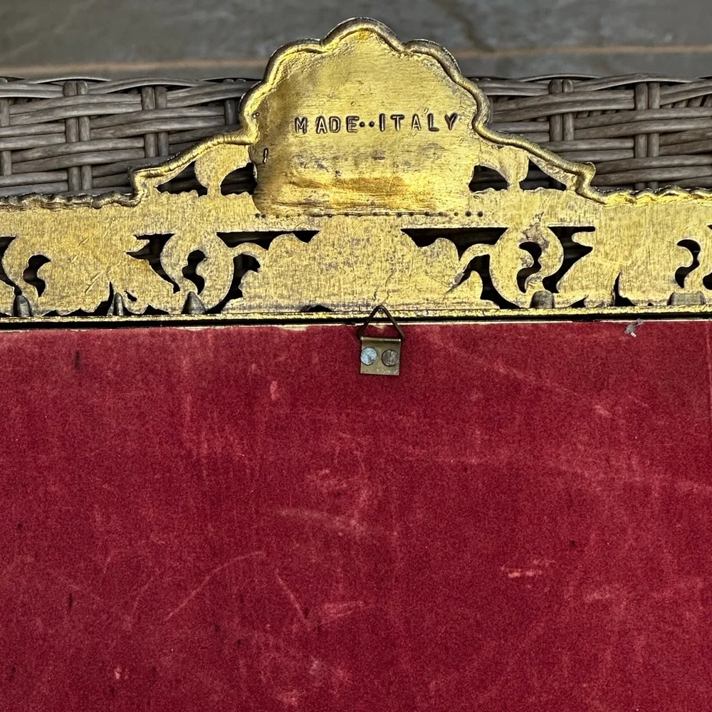 Antique brass Ornate Frame huge scroll work made Italy Picture Frame Red Velvet